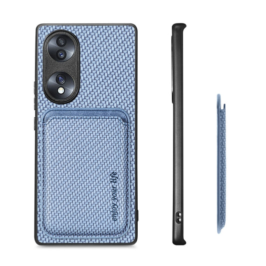For Honor 70 Carbon Fiber Leather Card Magsafe Case(Blue) by bashfashion