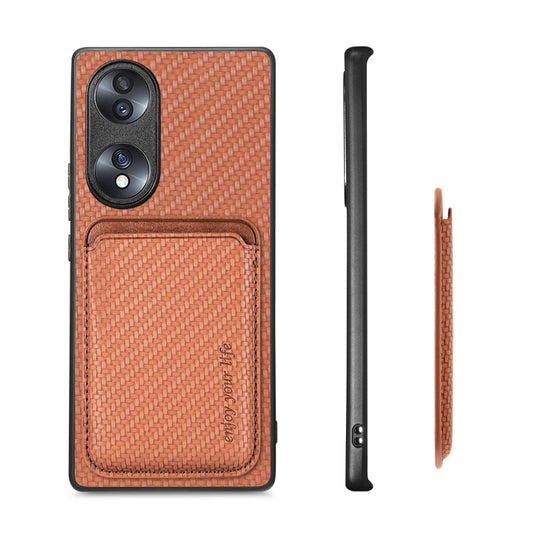 For Honor 70 Carbon Fiber Leather Card Magsafe Case(Brown) by bashfashion