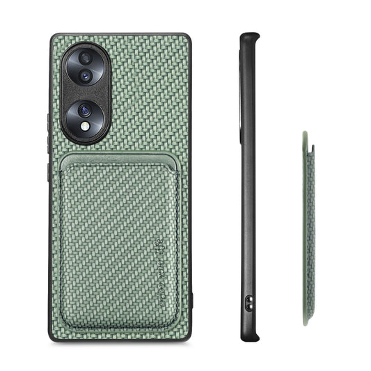 For Honor 70 Carbon Fiber Leather Card Magsafe Case(Green) by bashfashion