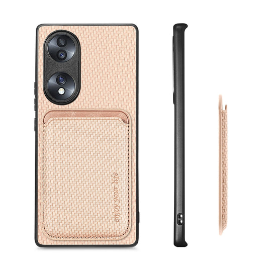 For Honor 70 Carbon Fiber Leather Card Magsafe Case(Khaki) by bashfashion