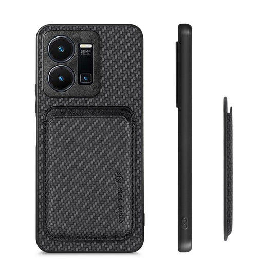 For vivo Y35 Carbon Fiber Leather Card Magsafe Case(Black) by bashfashion