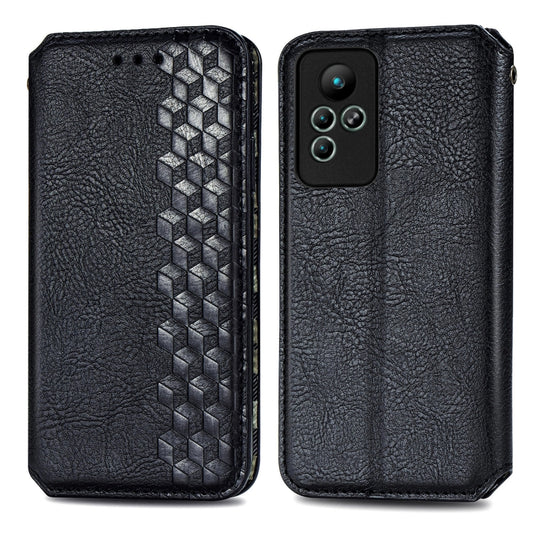 For infinix Note 11 Cubic Grid Pressed Magnetic Leather Phone Case(Black) by bashfashion