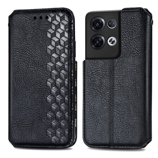 For OPPO Reno8 Pro Cubic Grid Pressed Magnetic Leather Phone Case(Black) by bashfashion