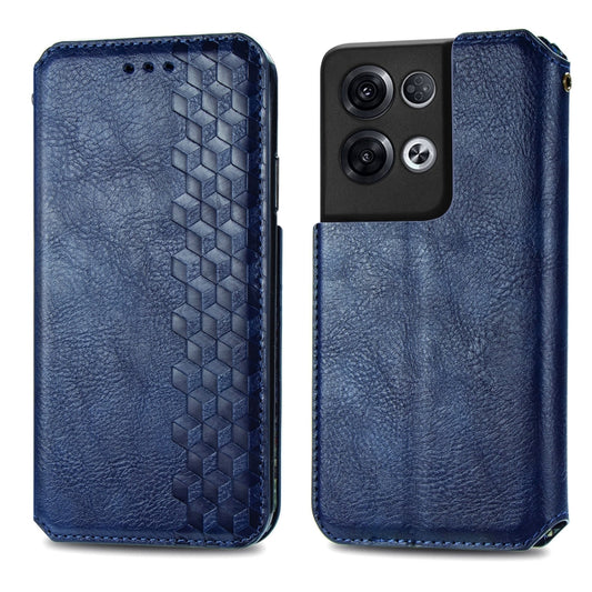 For OPPO Reno8 Pro Cubic Grid Pressed Magnetic Leather Phone Case(Blue) by bashfashion