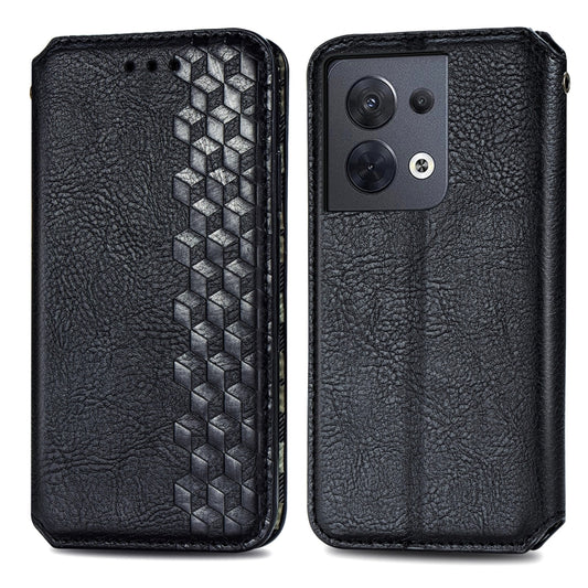 For OPPO Reno8 Cubic Grid Pressed Magnetic Leather Phone Case(Black) by bashfashion
