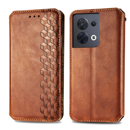 For OPPO Reno8 Cubic Grid Pressed Magnetic Leather Phone Case(Brown) by bashfashion