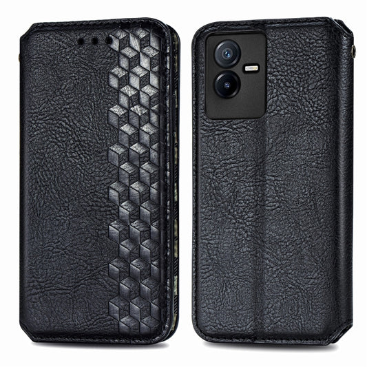 For vivo T2X 5G Cubic Grid Pressed Magnetic Leather Phone Case(Black) by bashfashion