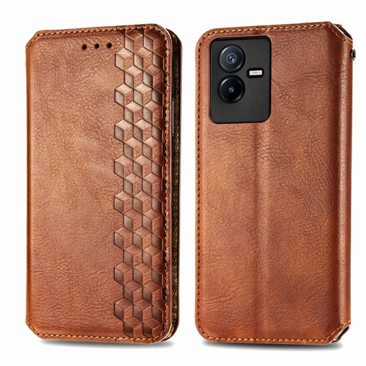 For vivo T2X 5G Cubic Grid Pressed Magnetic Leather Phone Case(Brown) by bashfashion
