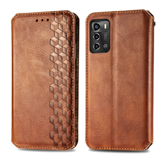 For ZTE Blade A72 4G Cubic Grid Pressed Magnetic Leather Phone Case(Brown) by bashfashion