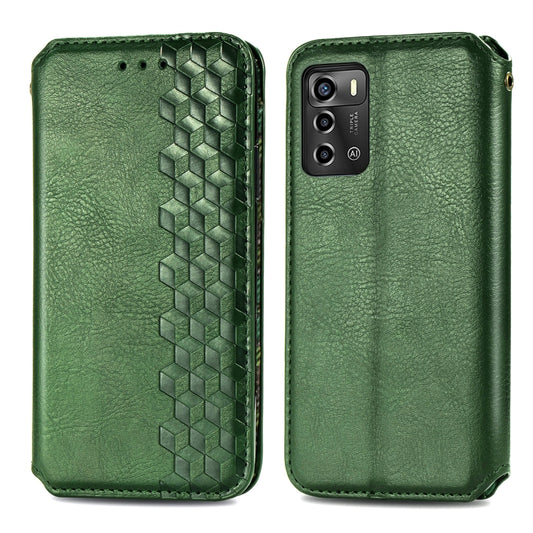 For ZTE Blade A72 4G Cubic Grid Pressed Magnetic Leather Phone Case(Green) by bashfashion