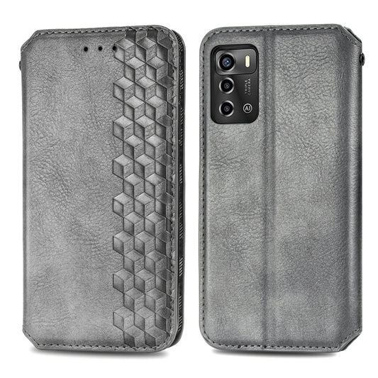 For ZTE Blade A72 4G Cubic Grid Pressed Magnetic Leather Phone Case(Gray) by bashfashion