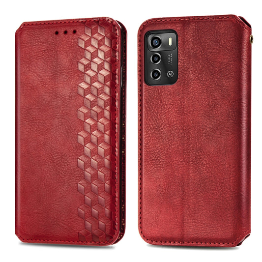 For ZTE Blade A72 4G Cubic Grid Pressed Magnetic Leather Phone Case(Red) by bashfashion