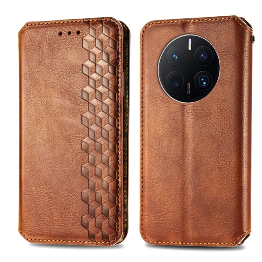 For Huawei Mate 50 Pro Cubic Grid Pressed Magnetic Leather Phone Case(Brown) by bashfashion