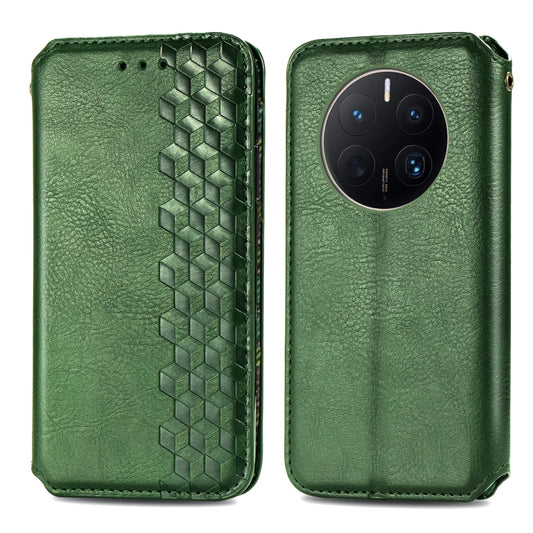 For Huawei Mate 50 Pro Cubic Grid Pressed Magnetic Leather Phone Case(Green) by bashfashion