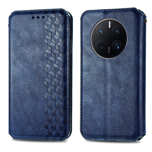 For Huawei Mate 50 Pro Cubic Grid Pressed Magnetic Leather Phone Case(Blue) by bashfashion