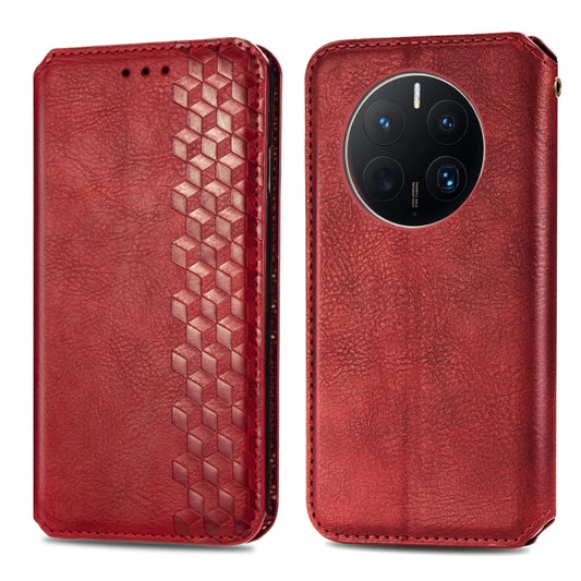 For Huawei Mate 50 Pro Cubic Grid Pressed Magnetic Leather Phone Case(Red) by bashfashion