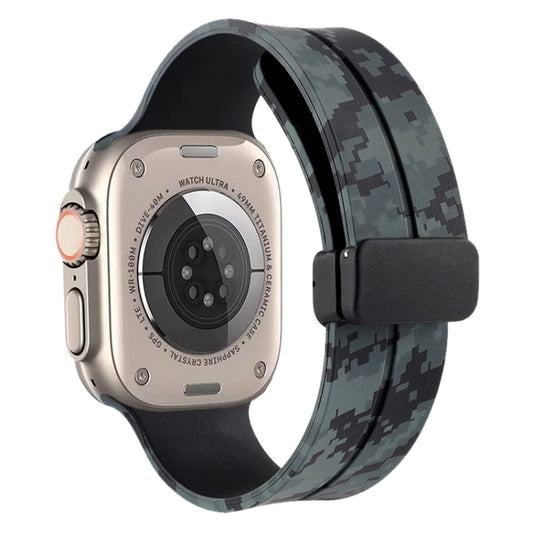 Magnetic Clasp Camouflage Silicone Watch Band For Apple Watch Ultra 49mm(Camouflage Black) by bashfashion