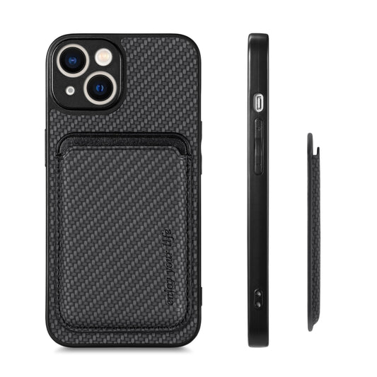 For iPhone 13 mini Carbon Fiber Leather Card Magsafe Magnetic Phone Case(Black) by bashfashion