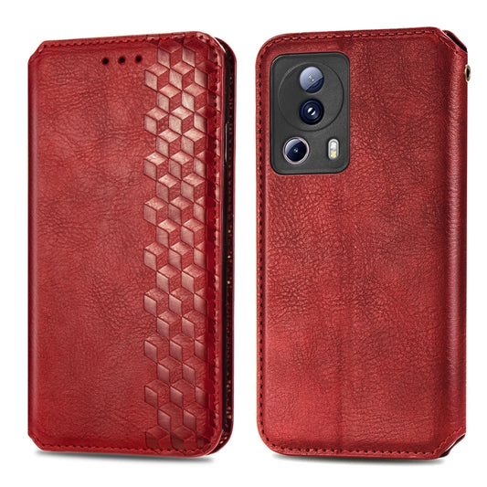 For Xiaomi 13 Lite Cubic Grid Pressed Magnetic Leather Phone Case(Red) by bashfashion
