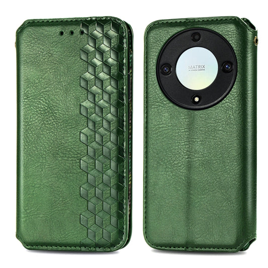 For Honor X9a Cubic Grid Pressed Magnetic PU Leather Case(Green) by bashfashion
