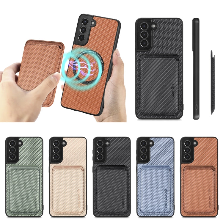 For Samsung Galaxy S21+ 5G Carbon Fiber Leather Card Magsafe Magnetic Phone Case(Green) by bashfashion