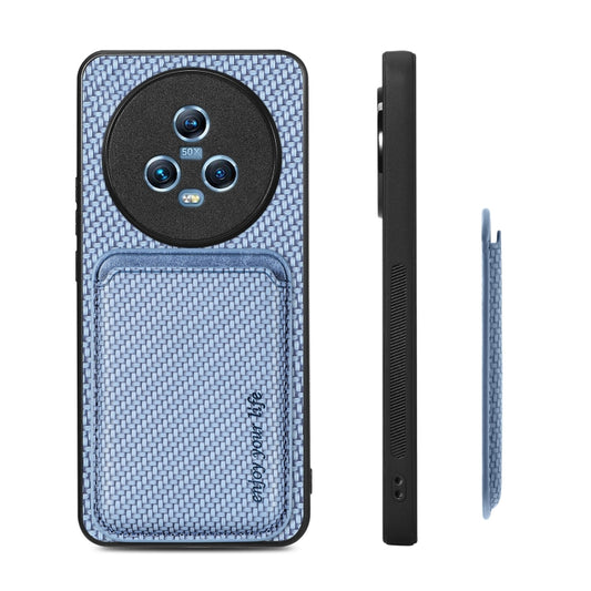 For Honor Magic5 Carbon Fiber Leather Card Magsafe Magnetic Phone Case(Blue) by bashfashion
