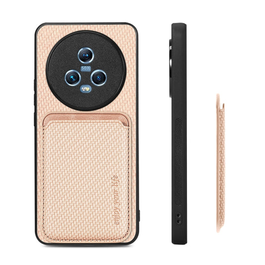 For Honor Magic5 Carbon Fiber Leather Card Magsafe Magnetic Phone Case(Khaki) by bashfashion