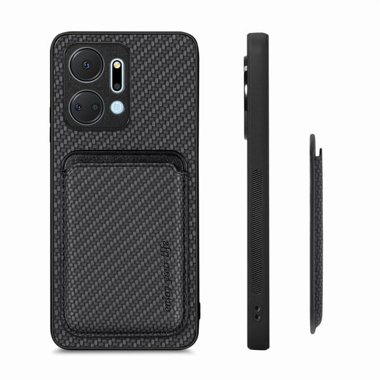 For Honor X7A Carbon Fiber Leather Card Magsafe Magnetic Phone Case(Black) by bashfashion