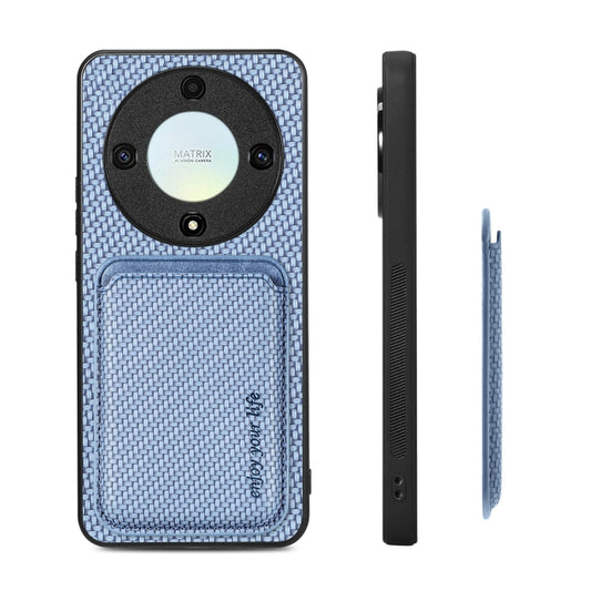 For Honor X9A Carbon Fiber Leather Card Magsafe Magnetic Phone Case(Blue) by bashfashion
