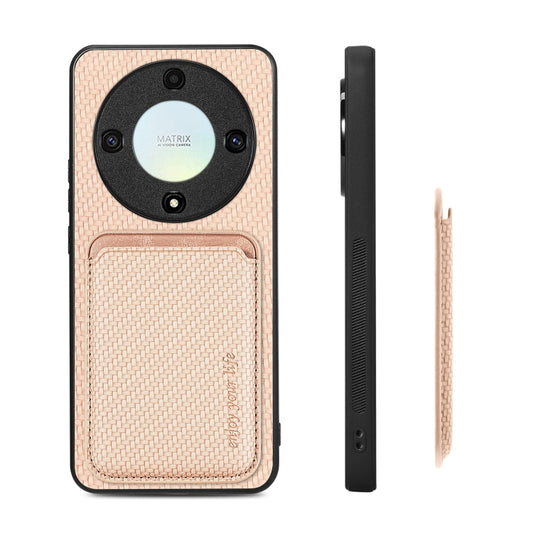 For Honor X9A Carbon Fiber Leather Card Magsafe Magnetic Phone Case(Khaki) by bashfashion