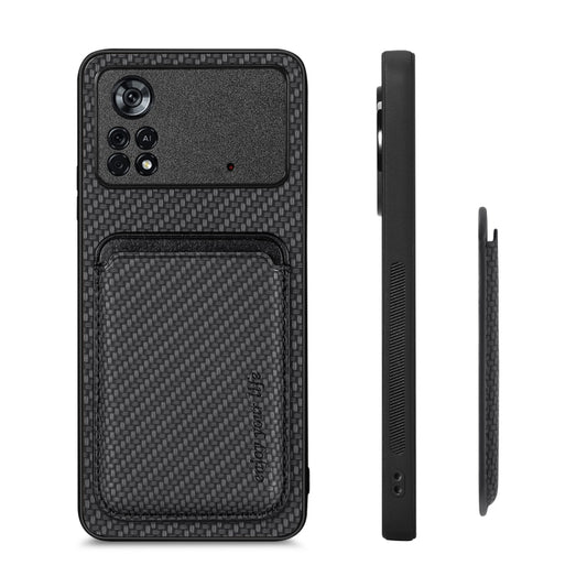 For Xiaomi Poco X4 Pro 5G Carbon Fiber Leather Card Magsafe Magnetic Phone Case(Black) by bashfashion