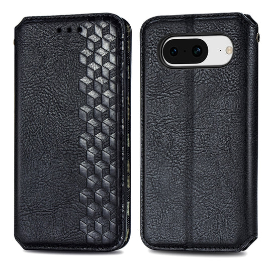 For Google Pixel 8 Cubic Grid Pressed Magnetic Leather Phone Case(Black) by bashfashion