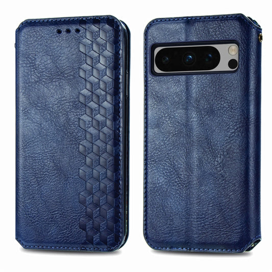 For Google Pixel 8 Pro Cubic Grid Pressed Magnetic Leather Phone Case(Blue) by bashfashion