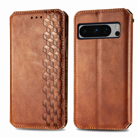 For Google Pixel 8 Pro Cubic Grid Pressed Magnetic Leather Phone Case(Brown) by bashfashion