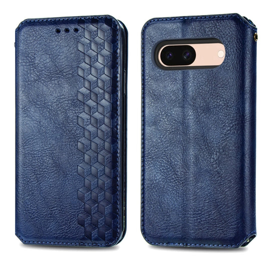 For Google Pixel 8a Cubic Grid Pressed Magnetic Leather Phone Case(Blue) by bashfashion