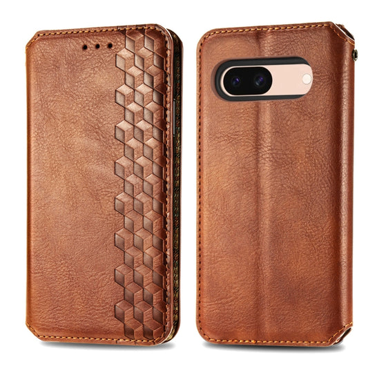 For Google Pixel 8a Cubic Grid Pressed Magnetic Leather Phone Case(Brown) by bashfashion