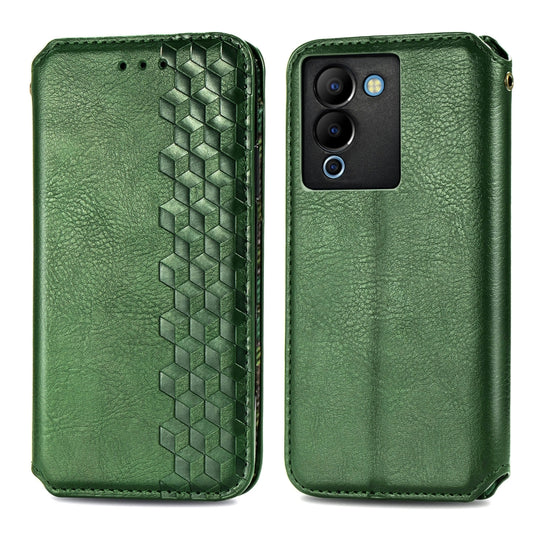 For Infinix Note 12 G96 Cubic Grid Pressed Magnetic Leather Phone Case(Green) by bashfashion