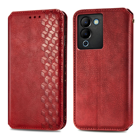 For Infinix Note 12 G96 Cubic Grid Pressed Magnetic Leather Phone Case(Red) by bashfashion