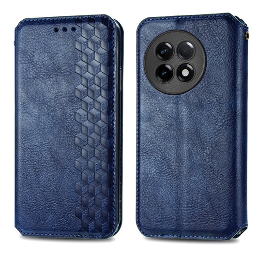 For OnePlus Ace 2 Cubic Grid Pressed Magnetic Leather Phone Case(Blue) by bashfashion