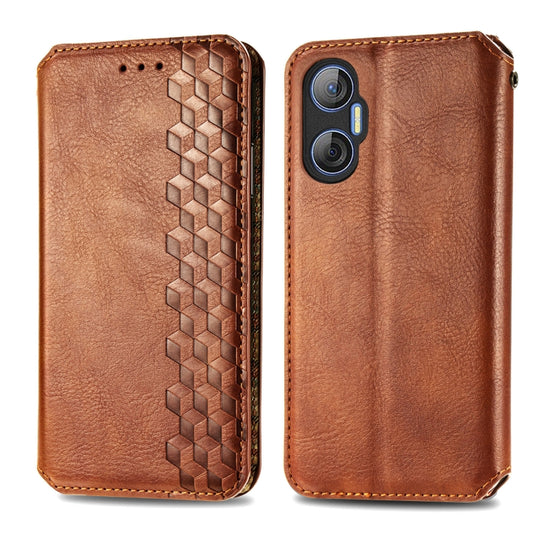 For Tecno Pova Neo 5G Cubic Grid Pressed Magnetic Leather Phone Case(Brown) by bashfashion