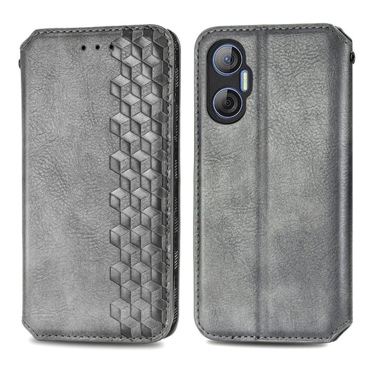 For Tecno Pova Neo 5G Cubic Grid Pressed Magnetic Leather Phone Case(Gray) by bashfashion