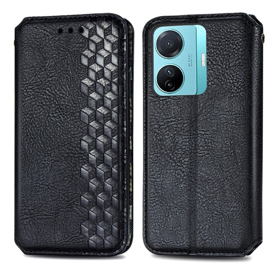 For vivo S15e Cubic Grid Pressed Magnetic Leather Phone Case(Black) by bashfashion