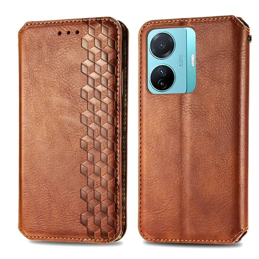For vivo S15e Cubic Grid Pressed Magnetic Leather Phone Case(Brown) by bashfashion