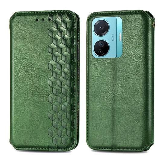 For vivo S15e Cubic Grid Pressed Magnetic Leather Phone Case(Green) by bashfashion