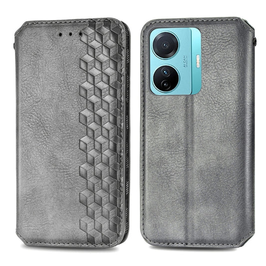 For vivo S15e Cubic Grid Pressed Magnetic Leather Phone Case(Gray) by bashfashion