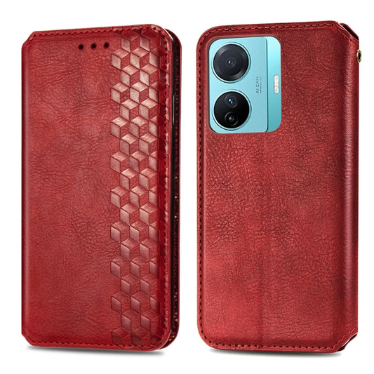 For vivo S15e Cubic Grid Pressed Magnetic Leather Phone Case(Red) by bashfashion