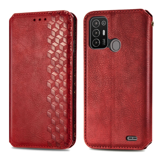 For ZTE Blade A52 Cubic Grid Pressed Magnetic Leather Phone Case(Red) by bashfashion