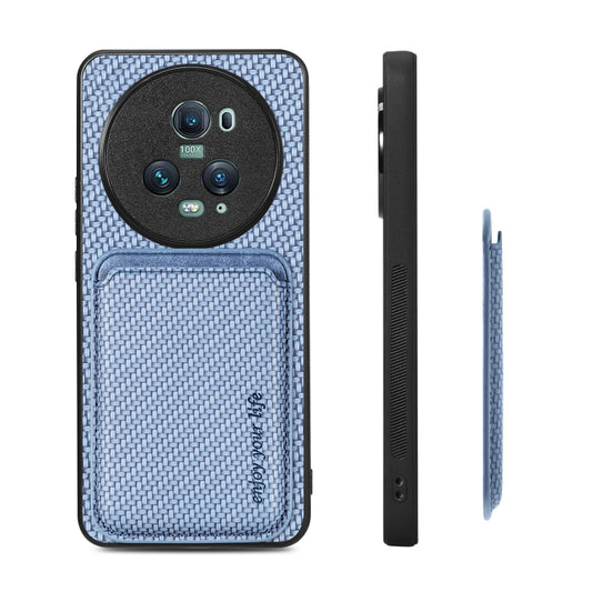 For Honor Magic5 Pro Carbon Fiber Leather Card Magsafe Magnetic Phone Case(Blue) by bashfashion