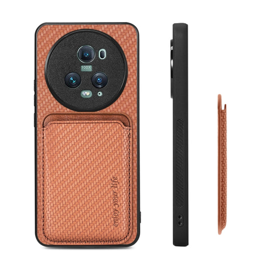 For Honor Magic5 Pro Carbon Fiber Leather Card Magsafe Magnetic Phone Case(Brown) by bashfashion