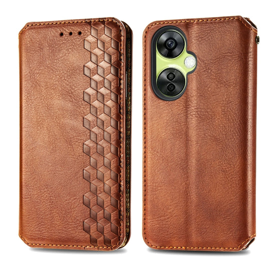 For OnePlus Nord CE 3 Lite Cubic Grid Pressed Magnetic Leather Phone Case(Brown) by bashfashion